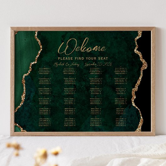Emerald Green Agate Alphabetische Hochzeitssitze Poster