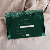Emerald Green Agate Arch Silver Glitzer Wedding RSVP Karte