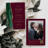 Emerald Green Agate Burgundy Foto QR Code Wedding Einladung