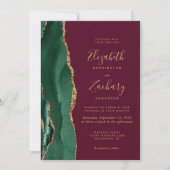 Emerald Green Agate Burgundy Foto QR Code Wedding Einladung (Vorderseite)