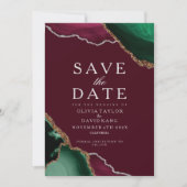 Emerald Green Agate Burgundy Save the Date (Vorderseite)