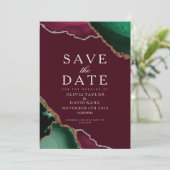 Emerald Green Agate Burgundy Save the Date (Stehend Vorderseite)