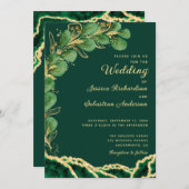 Emerald Green Agate Eucalyptus Jewel Tone Wedding Einladung (Vorne/Hinten)