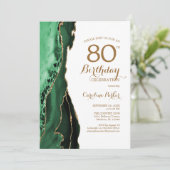 Emerald Green Agate Gold 80. Geburtstag Einladung (Stehend Vorderseite)