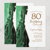 Emerald Green Agate Gold 80. Geburtstag Einladung (Vorne/Hinten)