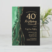 Emerald Green Agate Gold Black 40. Geburtstag Einladung (Stehend Vorderseite)