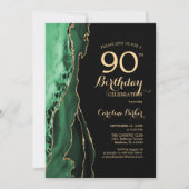 Emerald Green Agate Gold Black 90. Geburtstag Einladung (Vorderseite)
