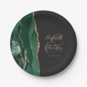 Emerald Green Agate Gold Dark Wedding Pappteller (Vorderseite)