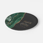 Emerald Green Agate Gold Dark Wedding Pappteller (Schrägansicht)