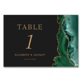 Emerald Green Agate Gold Dark Wedding Tischnummer (Rückseite)