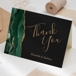 Emerald Green Agate Gold Dark Wedding Vielen Dank Karte