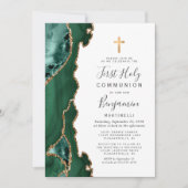 Emerald Green Agate Gold Erste Heilige Kommune Einladung (Vorderseite)