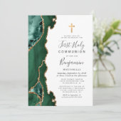 Emerald Green Agate Gold Erste Heilige Kommune Einladung (Stehend Vorderseite)