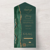 Emerald Green Agate Gold QR Code Wedding All In One Einladung (Innen Boden)