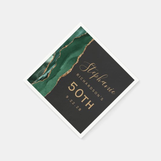 Emerald Green Agate Gold Script Dark 50. Geburtsta Serviette (Ecke)