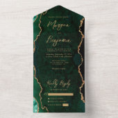 Emerald Green Agate Gold Script Wedding All In One Einladung (Innen Boden)