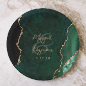 Emerald Green Agate Gold Script Wedding Pappteller