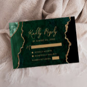 Emerald Green Agate Gold Script Wedding RSVP Karte
