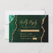 Emerald Green Agate Gold Script Wedding RSVP Karte (Vorderseite)