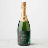 Emerald Green Agate Gold Script Wedding Schaumweinetikett (Vorderseite)