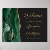 Emerald Green Agate Gold Script Wedding Welcome Poster (Vorne)