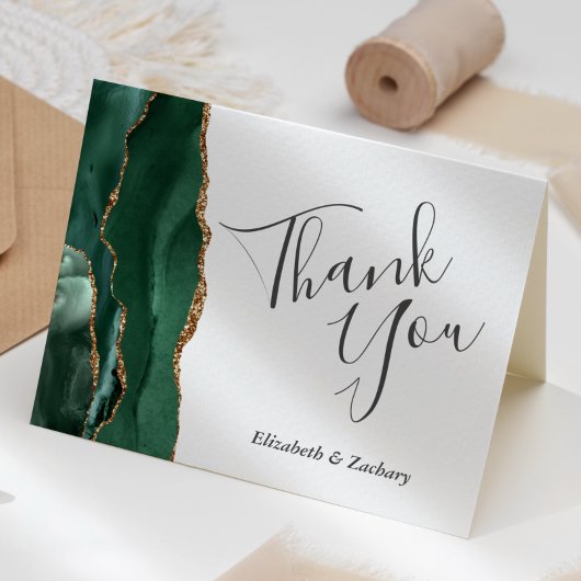 Emerald Green Agate Gold Wedding Vielen Dank Karte
