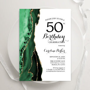 Emerald Green Agate Gold White 50. Geburtstag Einladung