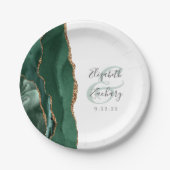 Emerald Green Agate Gold White Wedding Pappteller (Vorderseite)