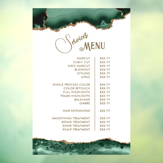 Emerald Green Agate im Menü "White Services" Fensteraufkleber (Blatt 3)