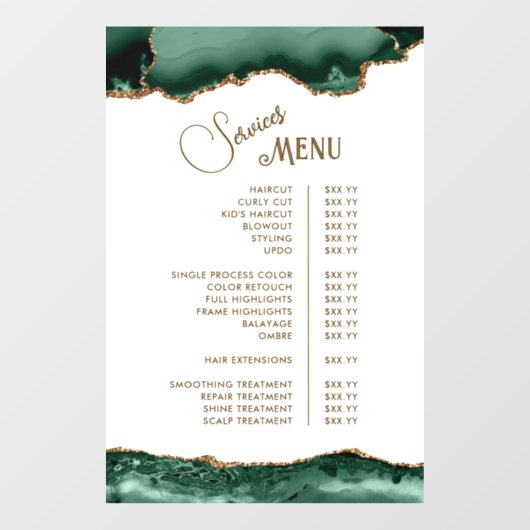 Emerald Green Agate im Menü "White Services" Fensteraufkleber (Blatt)