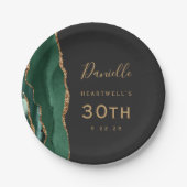 Emerald Green Agate Marble Gold Dark 30. Geburtsta Pappteller (Vorderseite)