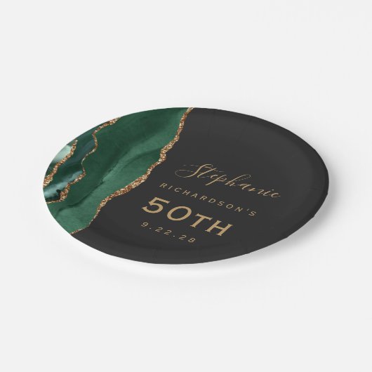 Emerald Green Agate Marble Gold Dark 50. Geburtsta Pappteller (Schrägansicht)