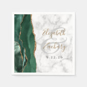 Emerald Green Agate Marble Gold Script Wedding Serviette (Vorderseite)