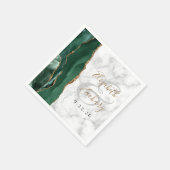 Emerald Green Agate Marble Gold Script Wedding Serviette (Ecke)