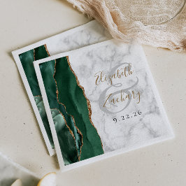 Emerald Green Agate Marble Gold Script Wedding Serviette