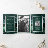 Emerald Green Agate Marble QR Code Wedding Dreifach Gefaltete Einladung (Innenseite)