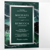 Emerald Green Agate Marble QR Code Wedding Dreifach Gefaltete Einladung (Innen Erste Seite)