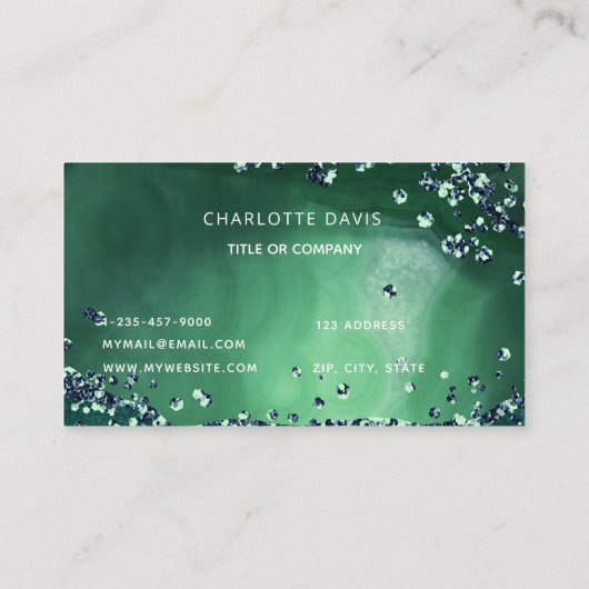 Emerald Green agate Marmormonogramm-Initialen Visitenkarte (Rückseite)