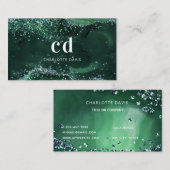 Emerald Green agate Marmormonogramm-Initialen Visitenkarte (Vorne/Hinten)