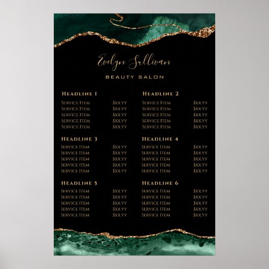 Emerald Green Agate Price List Poster (Vorne)