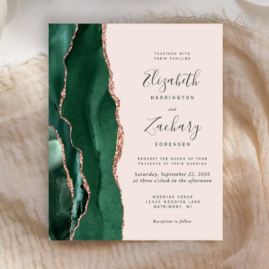 Emerald Green Agate Rose Gold Blush Wedding