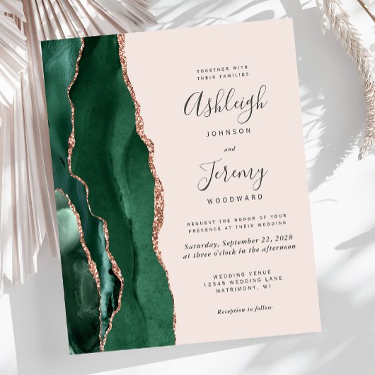 Emerald Green Agate Rose Gold Blush Wedding
