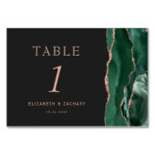 Emerald Green Agate Rose Gold Dark Wedding Tischnummer (Rückseite)