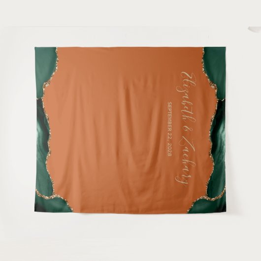Emerald Green Agate Rust Wedding Foto Booth Wandteppich (Vorderseite (Horizontal))