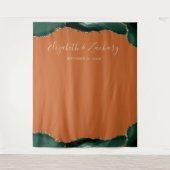 Emerald Green Agate Rust Wedding Foto Booth Wandteppich (Vorderseite)