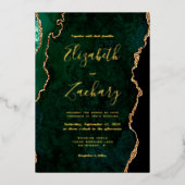 Emerald Green Agate Whimsical Script Wedding Folieneinladung (Vorderseite)