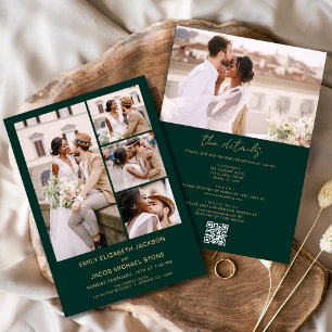 Emerald Green All in One QR Code Foto Hochzeit Einladung