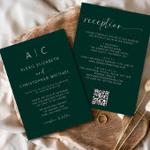 Emerald Green All in one Wedding QR Code Einladung