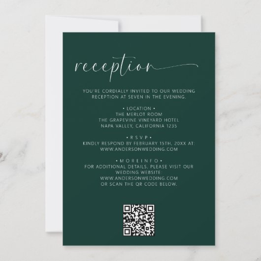 Emerald Green All in one Wedding QR Code Einladung (Rückseite)