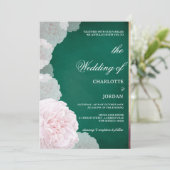 Emerald Green and Blush Pink Peony Wedding Einladung (Stehend Vorderseite)